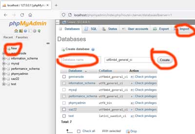 Create and import database