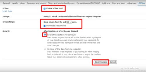 Gmail offline save changes