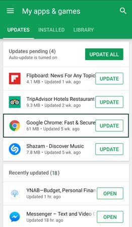 google Chrome update android